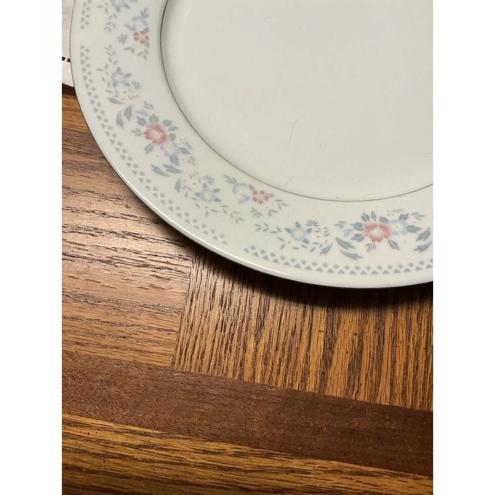 Vintage Porcelain Dinner Plate Pastel Blue Floral‎ Silver Trim